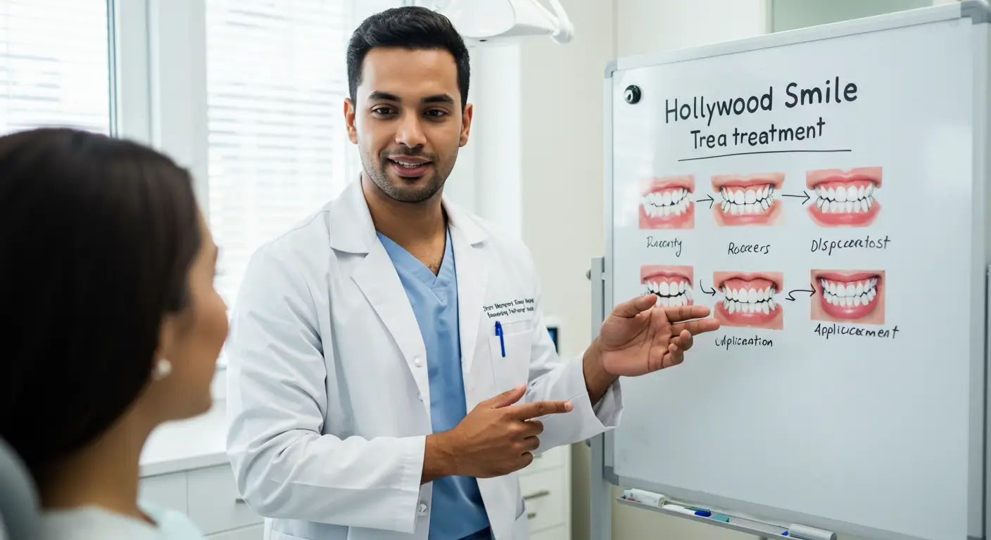 Hollywood Smile tedavi süreci ve süresini hastaya anlatan uzman diş hekimi.